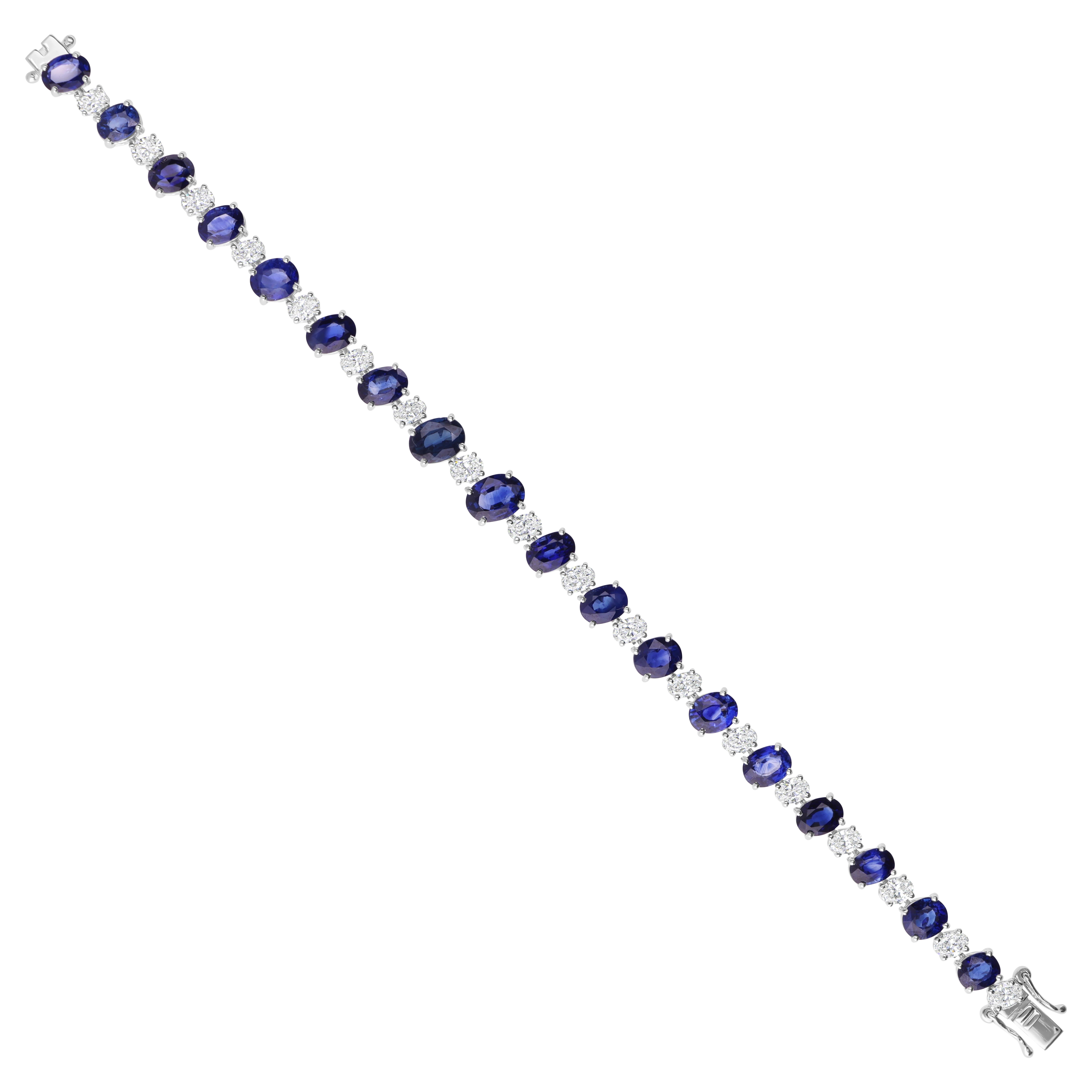Certified 19.80 CTW Blue Sapphire Diamond Tennis Bracelet 14k White Gold