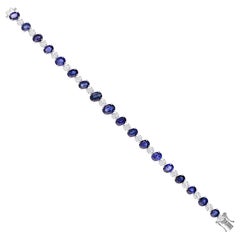Certificado 19.80 CTW Zafiro Azul Diamante Pulsera de Tenis 14k Oro Blanco