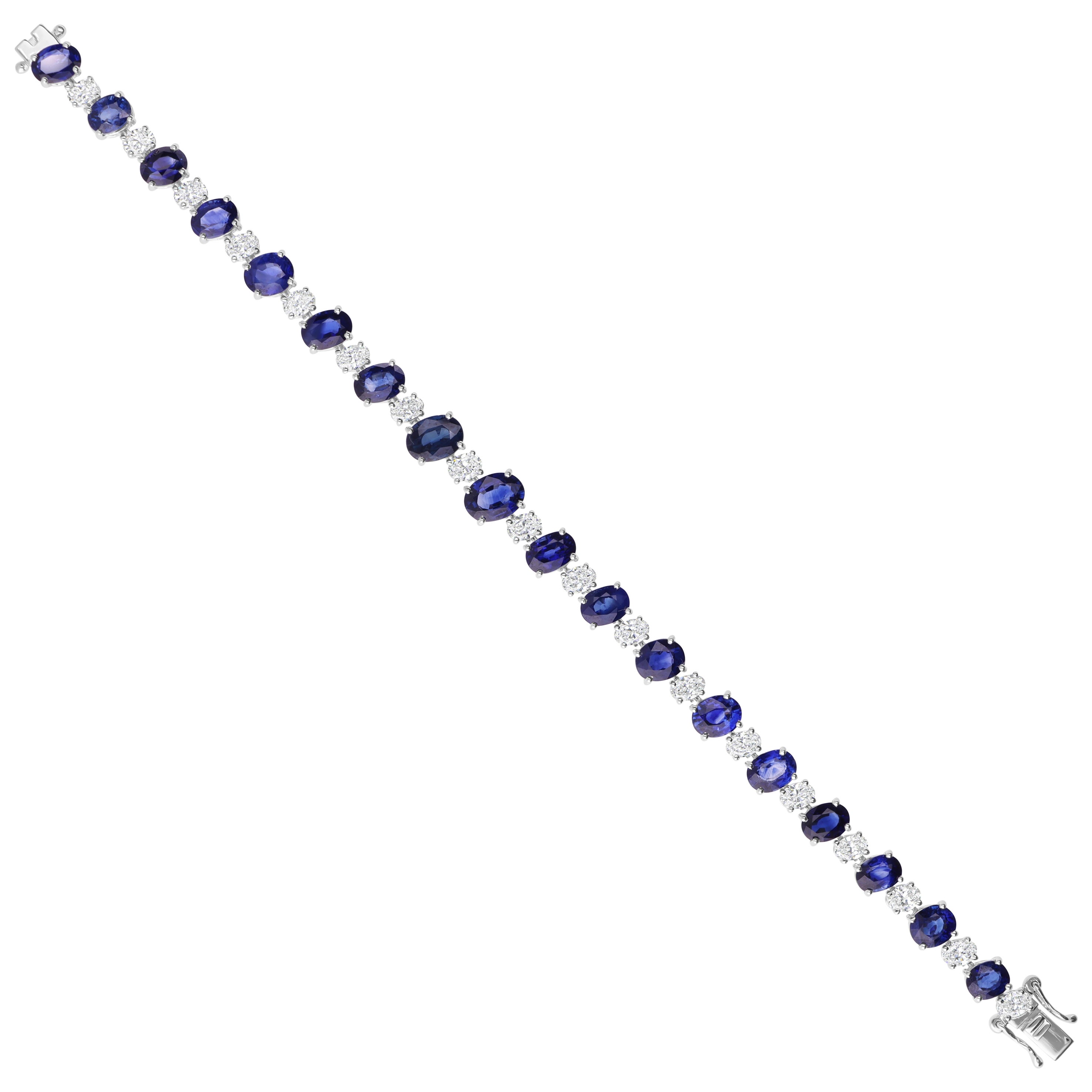 Bracelet de tennis en or blanc 18k certifié 19.80 CTW Blue Sapphire Diamond en vente