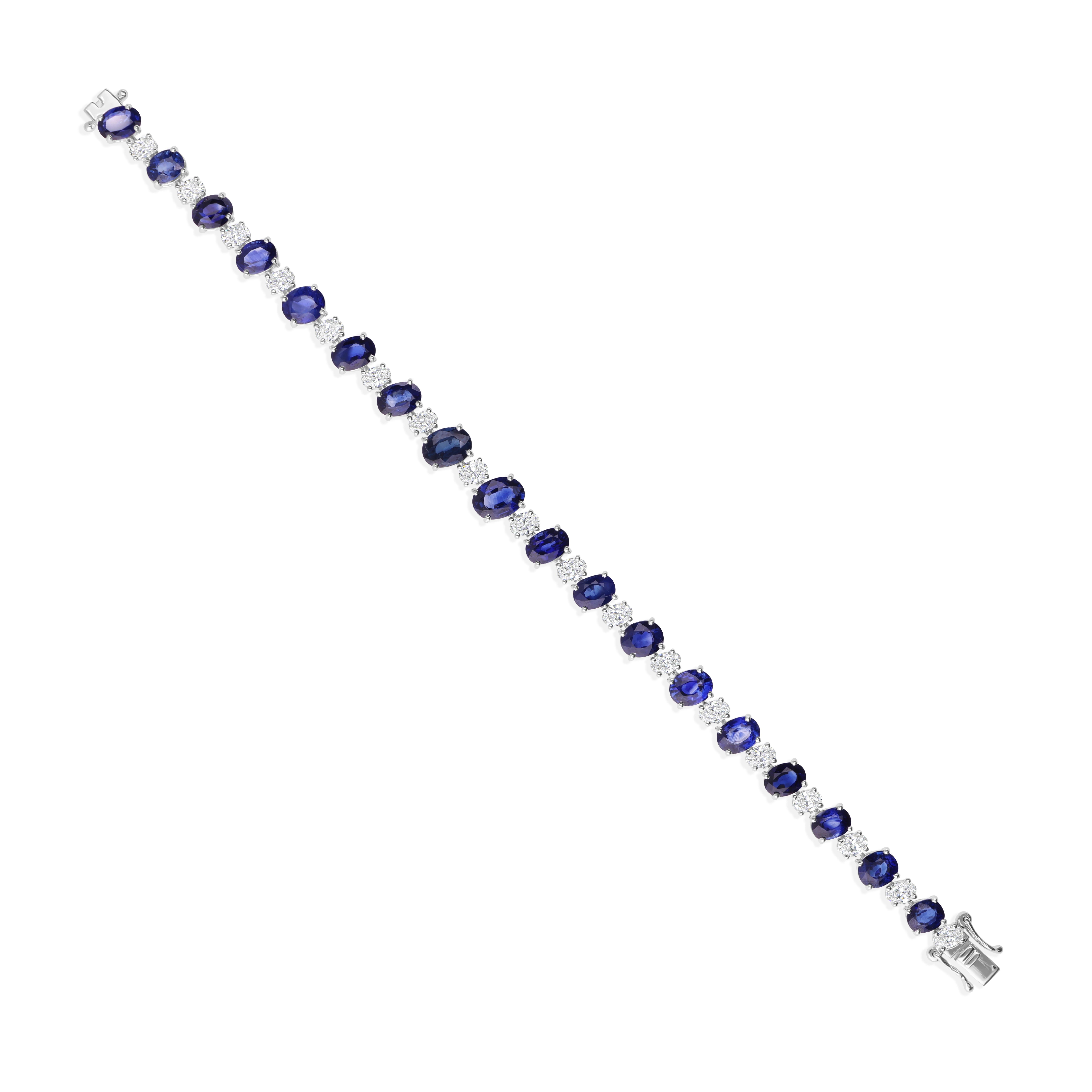 Bracciale tennis certificato con diamanti e zaffiri blu da 19,80 CTW, oro bianco 18 carati in vendita