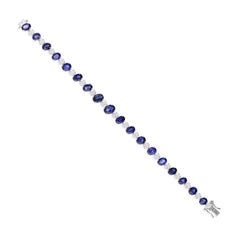 Bracciale tennis certificato con diamanti e zaffiri blu da 19,80 CTW, oro bianco 18 carati