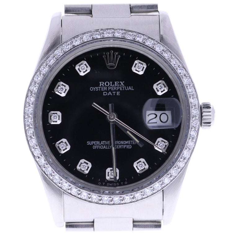Certified 1982 Rolex Date 15000 Black Dial For Sale at 1stdibs