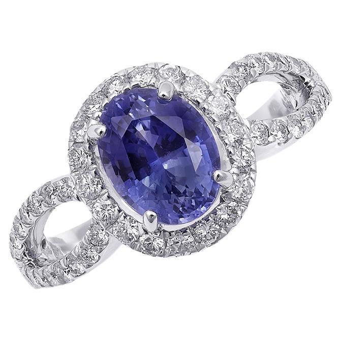 Certified 1.99 Carat Blue Sapphire Diamond set in 14K White Gold Ring  For Sale