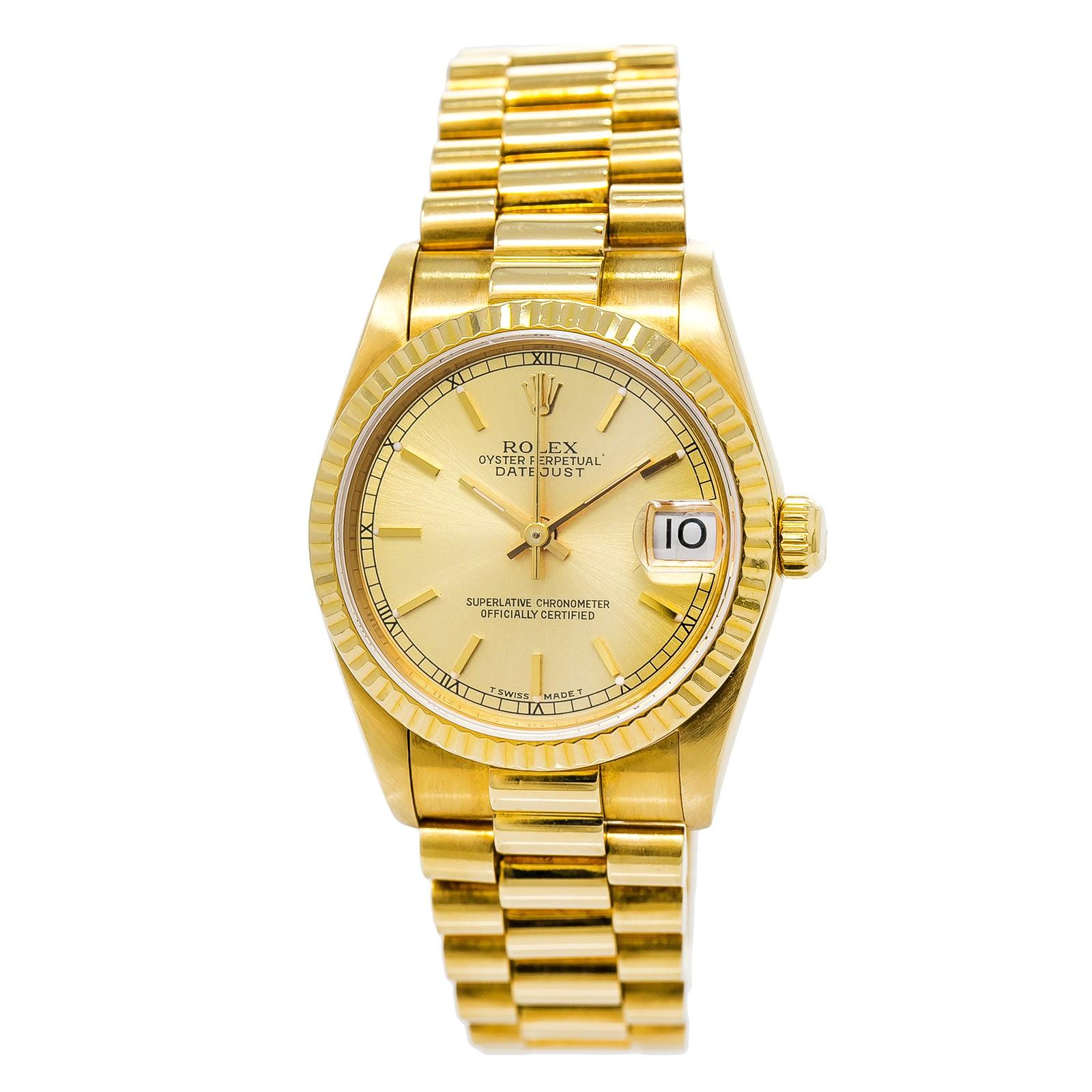 Certified 1990 Rolex Datejust 68278 29 Gold Dial For Sale