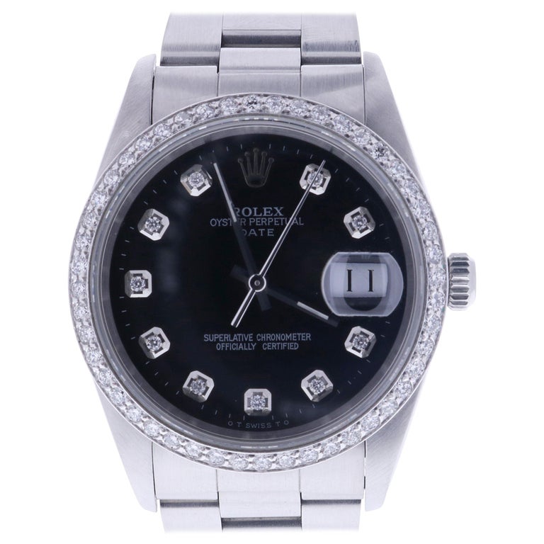Certified 1991 Rolex Date 15200 Black Dial For Sale at 1stdibs
