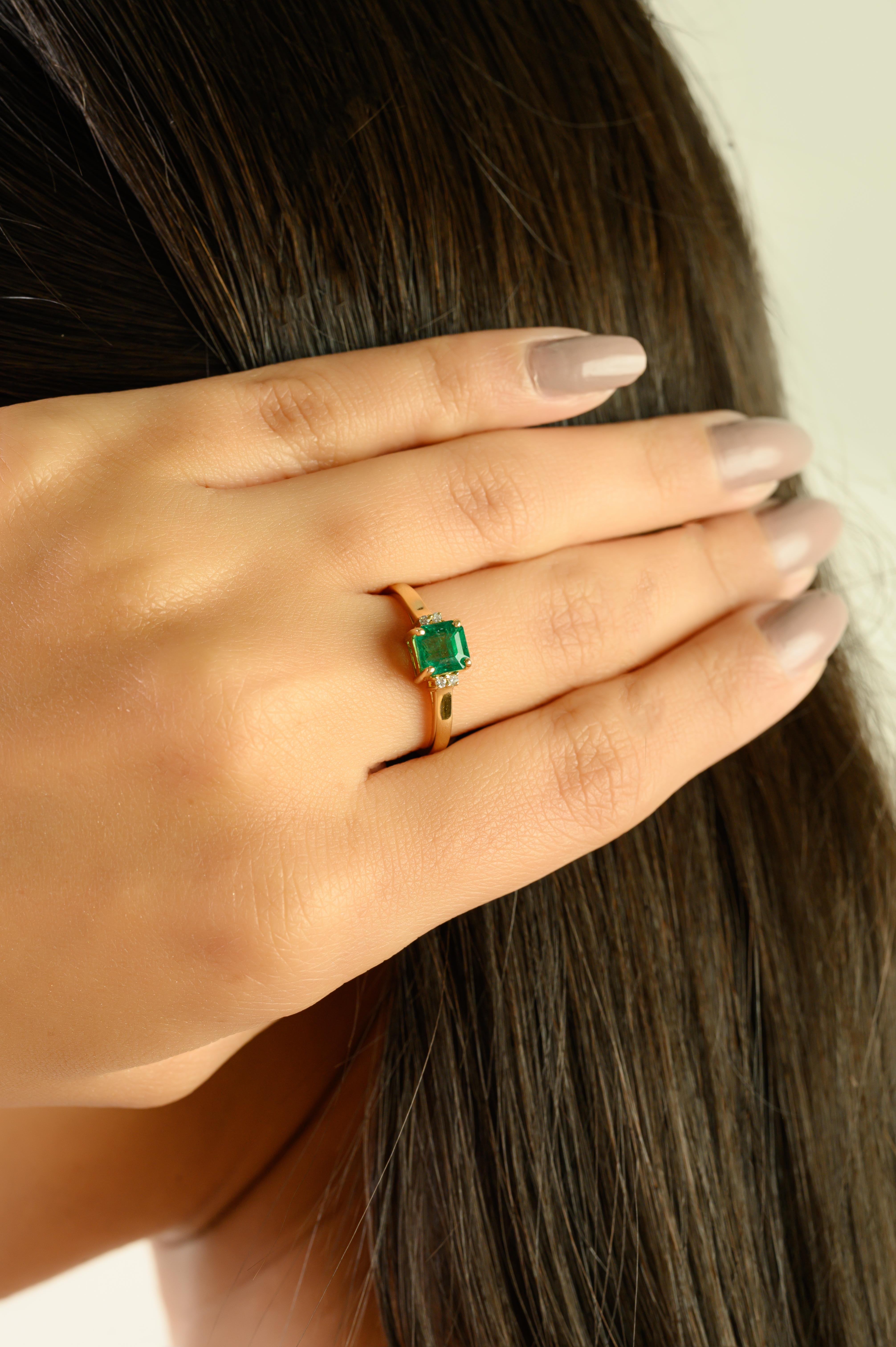 En venta: Anillo solitario de esmeralda natural y diamante de corte cuadrado certificado de 1 quilate en oro de 14 quilates  6