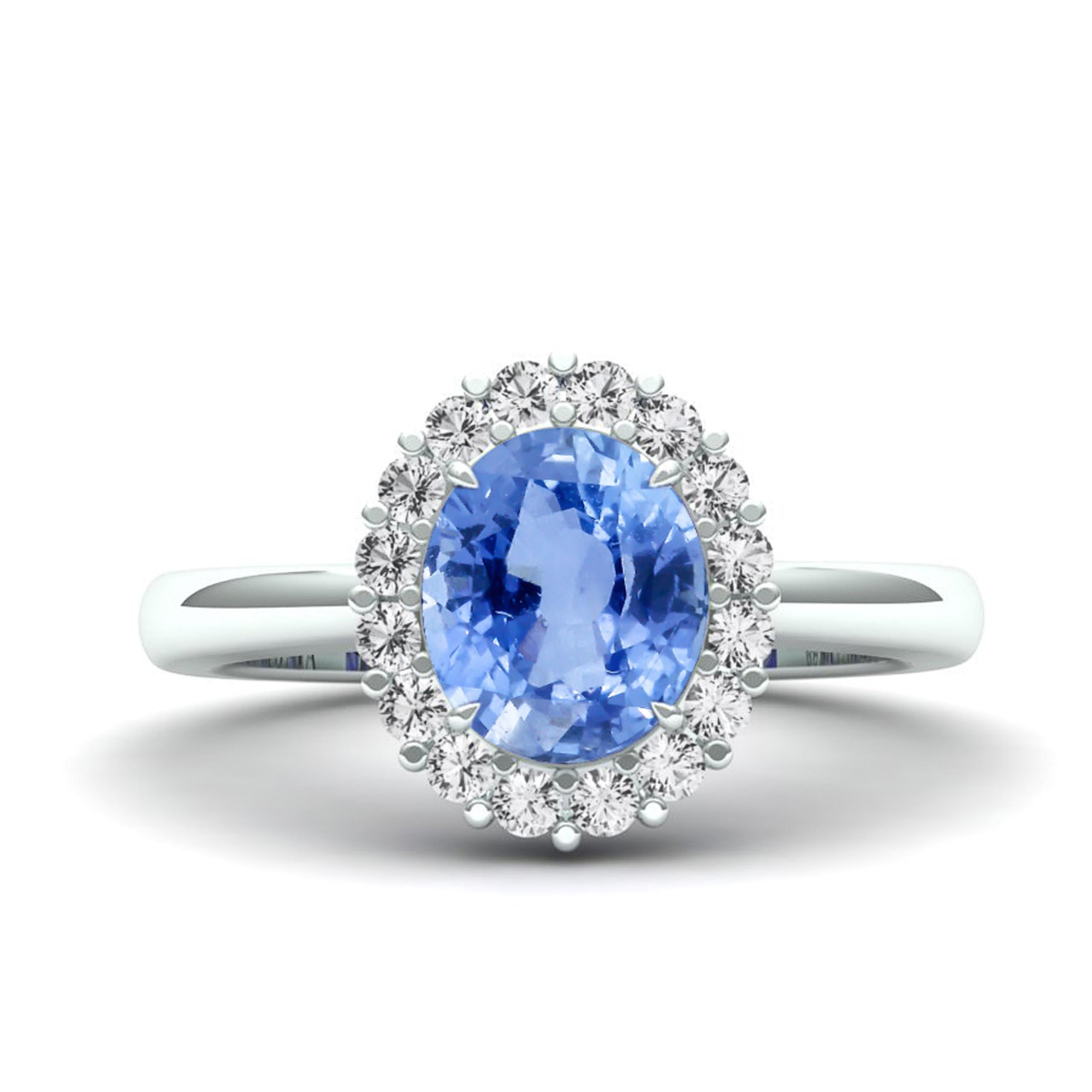 Certified 2 Carat Ceylon Sapphire & Diamond Halo Ring 'Natural & Untreated' In New Condition For Sale In London, GB