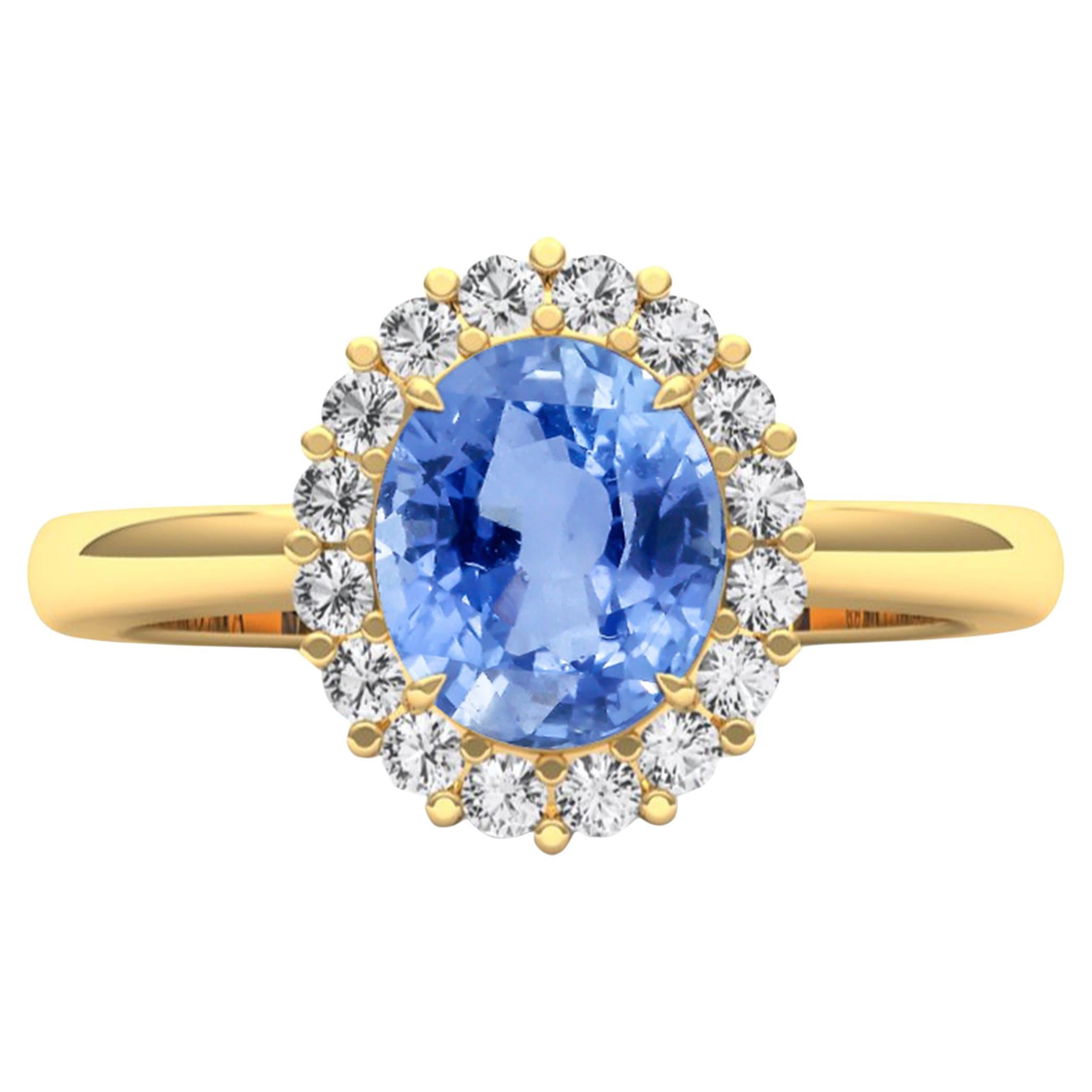 Certified 2 Carat Ceylon Sapphire & Diamond Halo Ring 'Natural & Untreated' For Sale