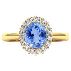 Used Certified 2 Carat Ceylon Sapphire & Diamond Halo Ring 'Natural & Untreated'