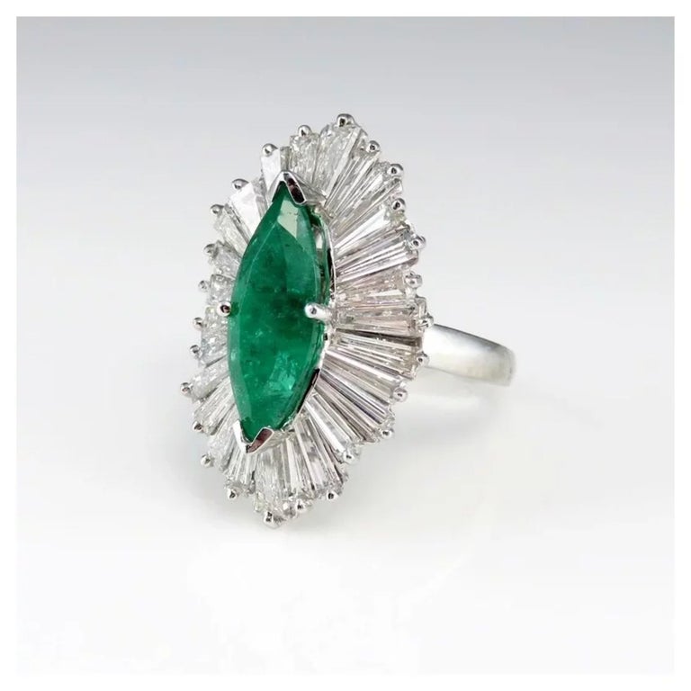 Customizable Certified 2 Carat Marquise Cut Emerald Diamond Engagement