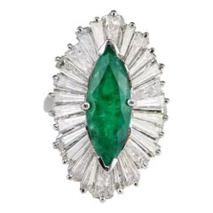 Certified 2 Carat Marquise Cut Emerald Diamond Engagement Rings Statement Rings