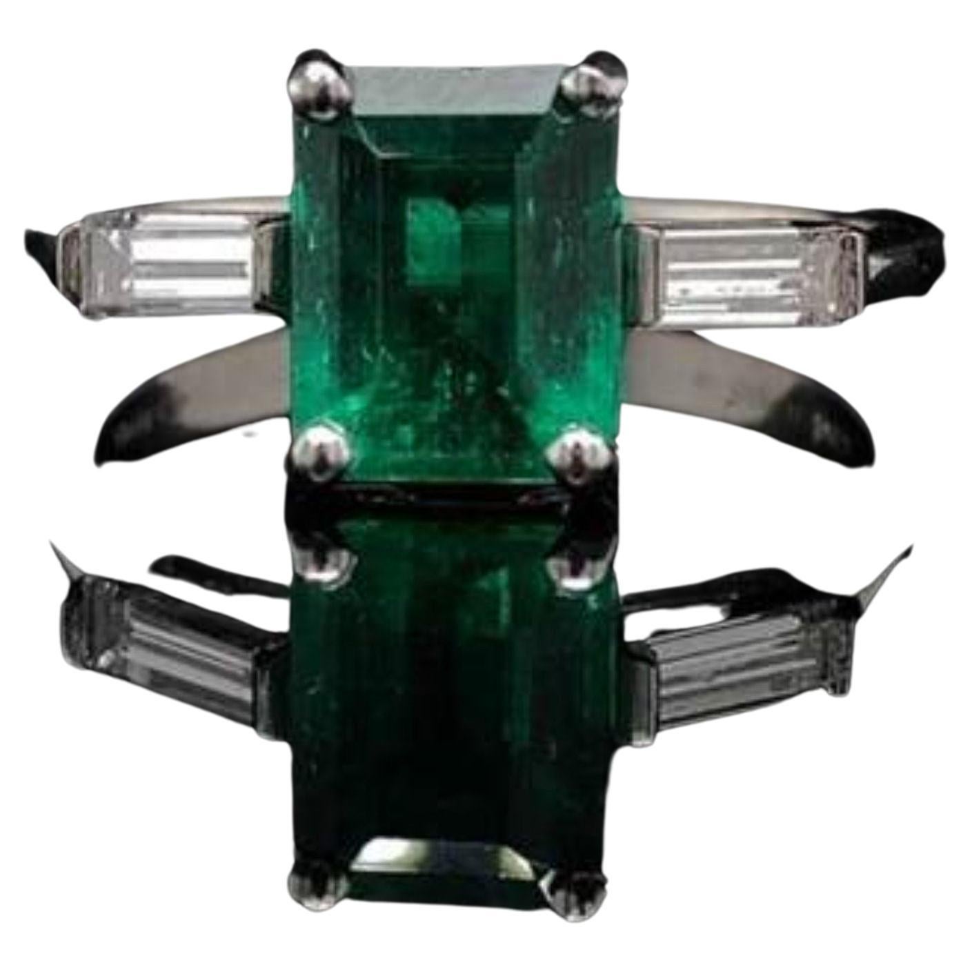 For Sale:  Certified 2 Carat Natural Emerald and Diamond Engagement Ring, White Gold Ring