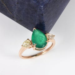 Certified 2 Carat Pear Cut Emerald Diamond Engagement Ring Antique Cocktail Ring