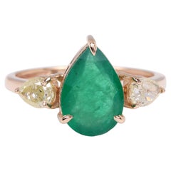 Certified 2 Carat Pear Cut Emerald Diamond Engagement Ring Antique Cocktail Ring