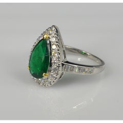 Certified 2 Carat Pear Cut Emerald Diamond Engagement Ring Art Deco Wedding Ring