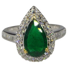 Certified 2 Carat Pear Cut Emerald Diamond Engagement Ring Art Deco Wedding Ring