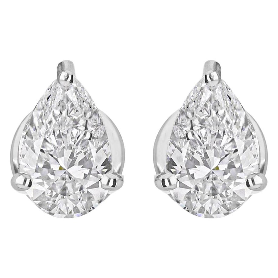 Pendientes de oro blanco de 14 quilates con solitario de diamante SI/HI certificado de 2 quilates en venta