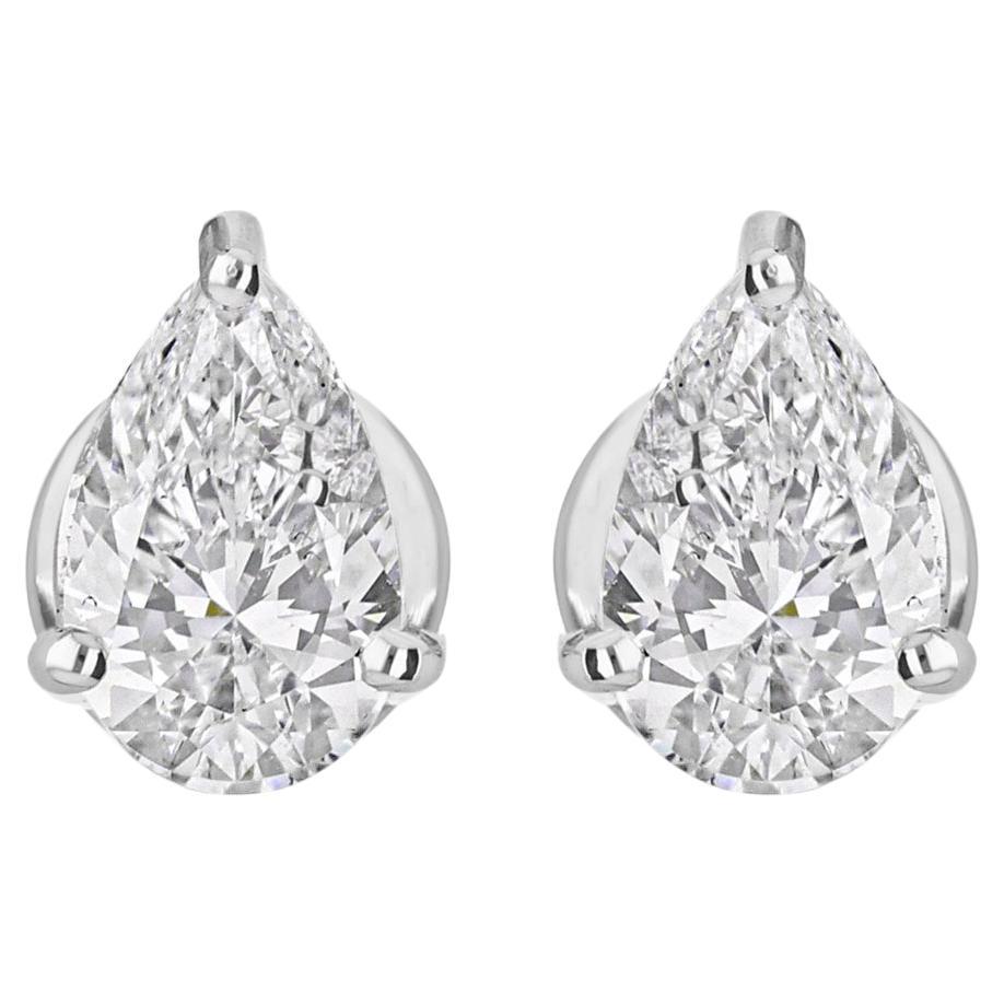 Orecchini a perno minimalisti con diamante solitario certificato da 2 carati SI/HI, oro bianco 14k