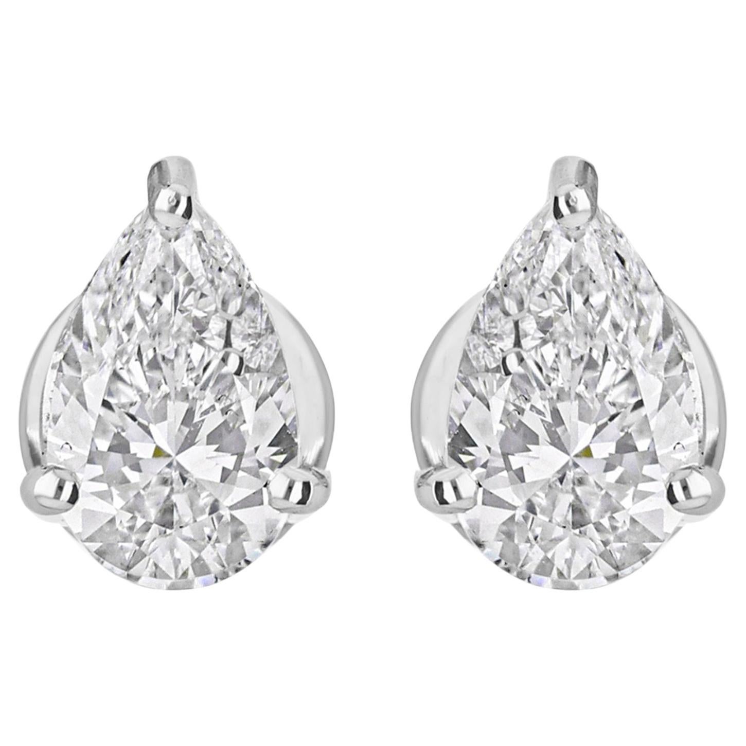 Orecchini a perno minimalisti con diamante solitario certificato da 2 carati SI/HI, oro bianco 14k