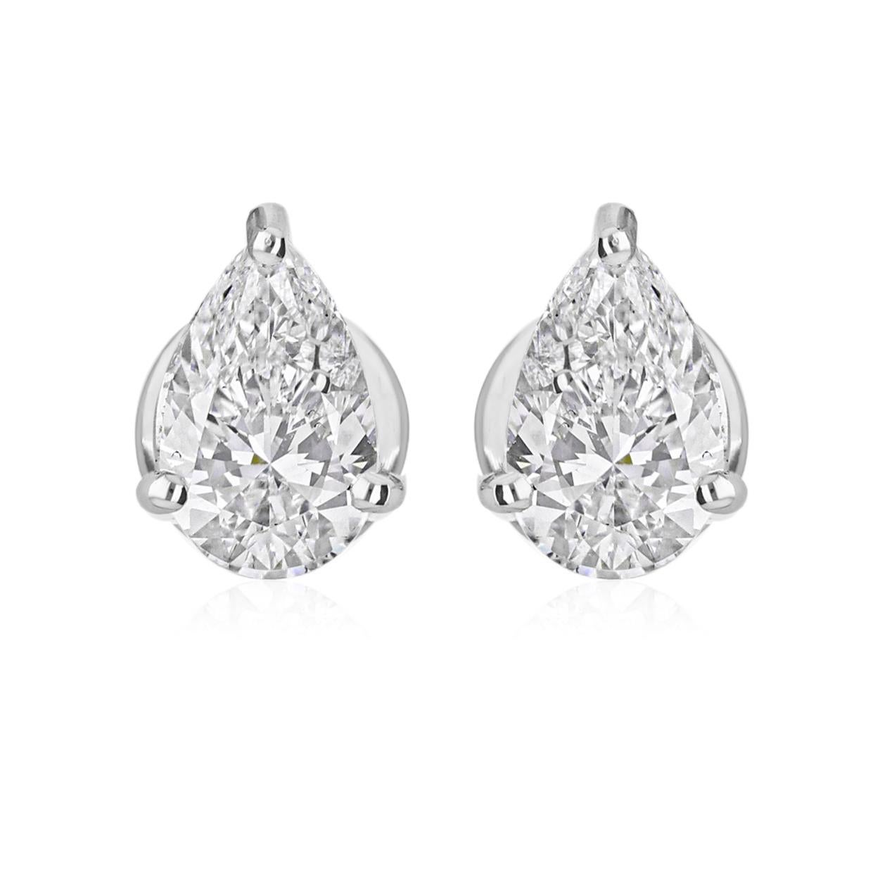 Moderno Orecchini a perno minimalisti con solitario di diamanti certificati da 2 carati SI/HI in oro bianco 18k in vendita