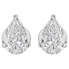 Certified 2 Carat SI/HI Diamond Solitaire Minimal Stud Earrings 18k White Gold
