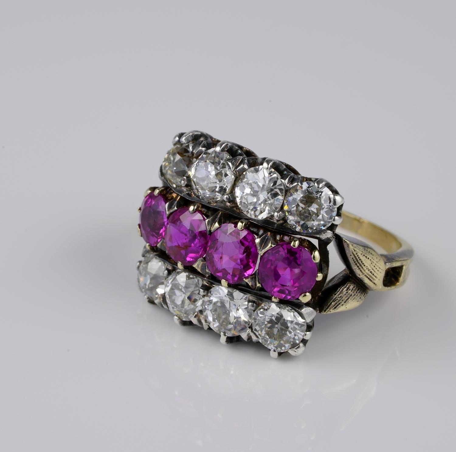 Victorian Certified 2.0 Carat Burma Ruby 2.60 Carat Diamond Rarest Ring For Sale