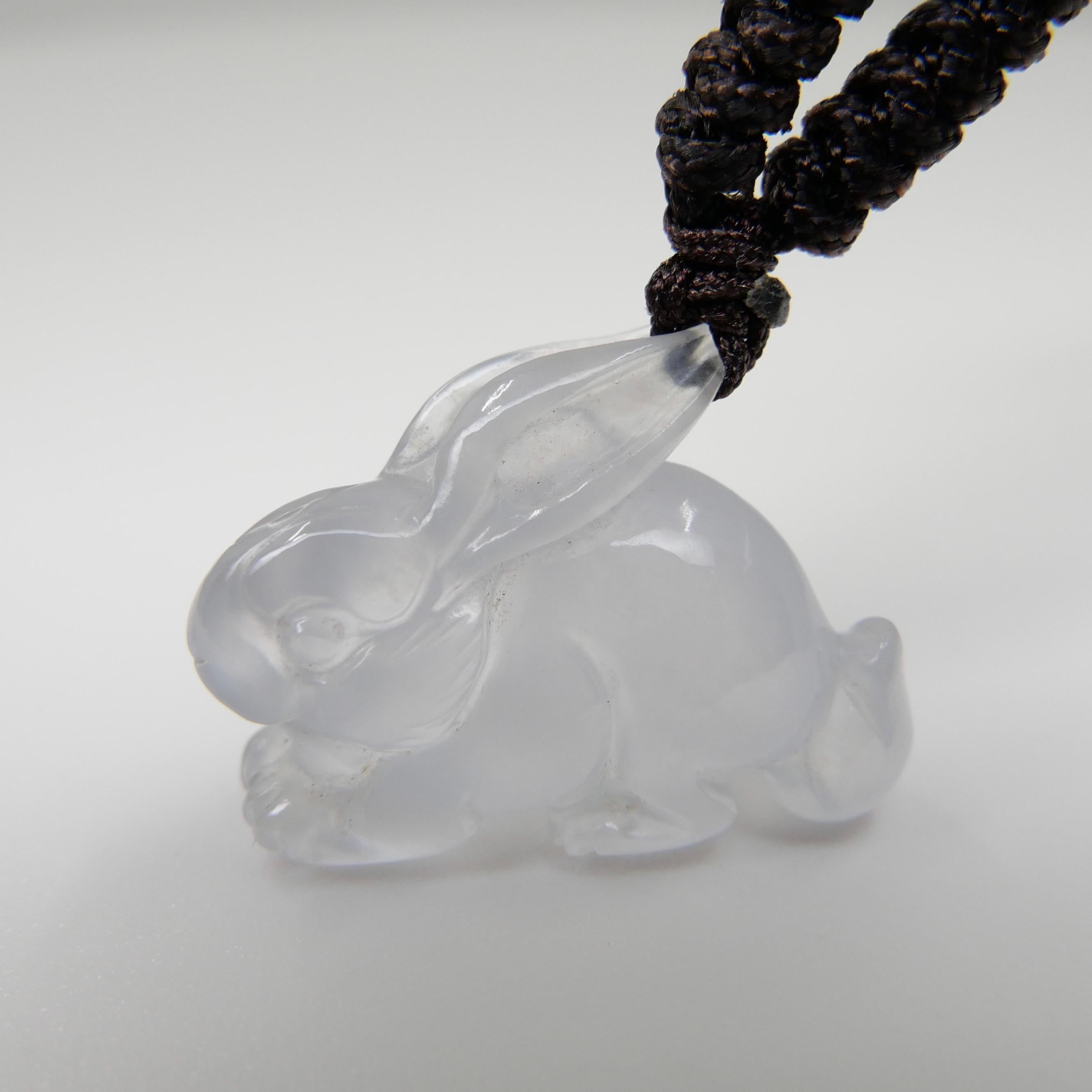 Certified 20 Carat Icy Jade Rabbit Pendant Necklace, Pure Ice, Beyond Special 3