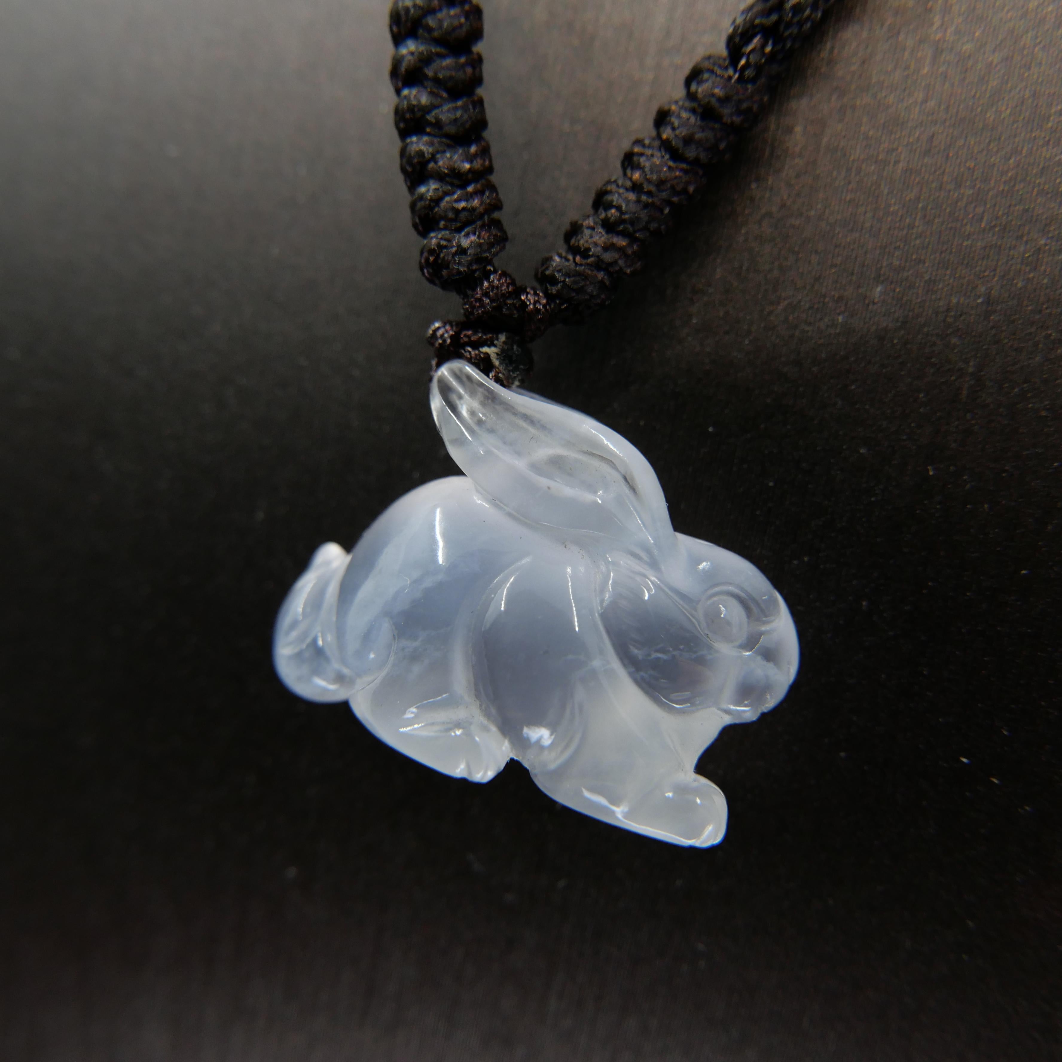 Certified 20 Carat Icy Jade Rabbit Pendant Necklace, Pure Ice, Beyond Special 6