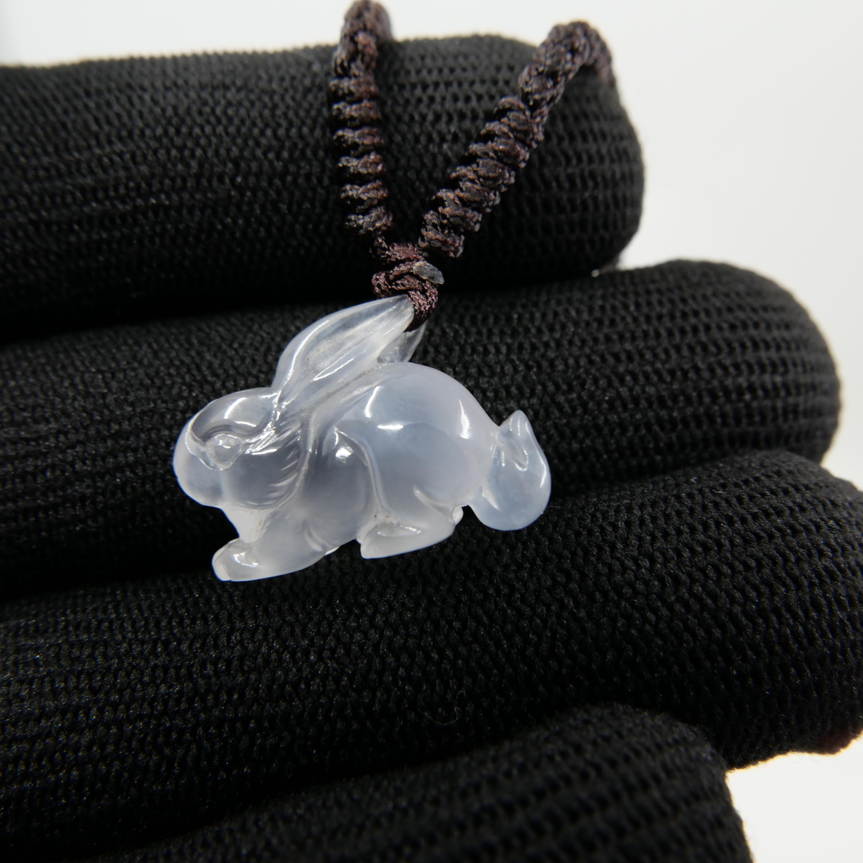 Certified 20 Carat Icy Jade Rabbit Pendant Necklace, Pure Ice, Beyond Special 8