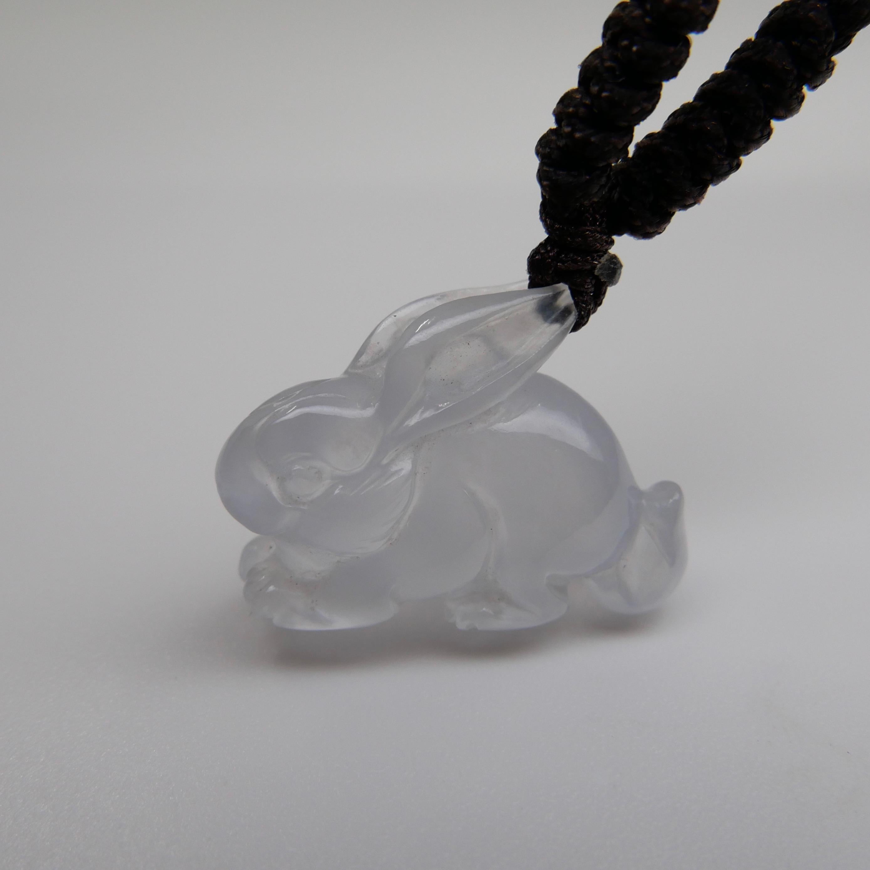 Certified 20 Carat Icy Jade Rabbit Pendant Necklace, Pure Ice, Beyond Special 9