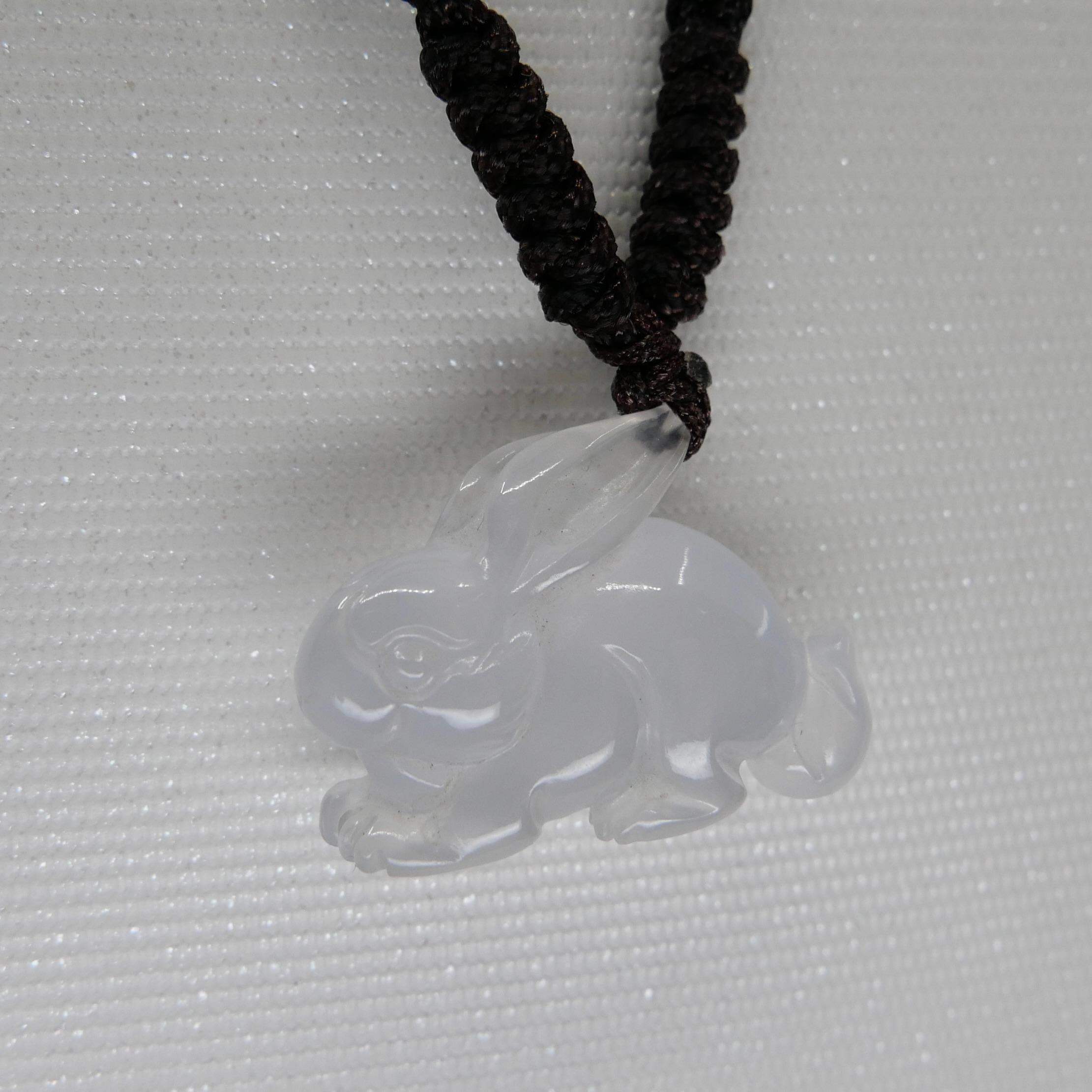 Certified 20 Carat Icy Jade Rabbit Pendant Necklace, Pure Ice, Beyond Special 10
