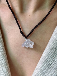 Certified 20 Carat Icy Jade Rabbit Pendant Necklace, Pure Ice, Beyond Special