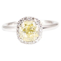 Certified 2.00 Carat Fancy Yellow Diamond Contemporary 18 Carat Gold Halo Ring