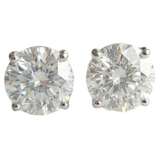 Certified 2.00 Carat Natural Round Brilliant Diamond Stud Earrings in 14k White