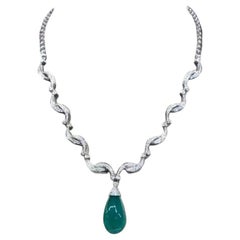 Certified 20.00 Carat Zambian Emerald Diamonds 18k Gold Necklace