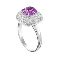 GIA Certified 1.92 Carat No Heat Cushion Purple Sapphire Diamond Pave Gold Ring