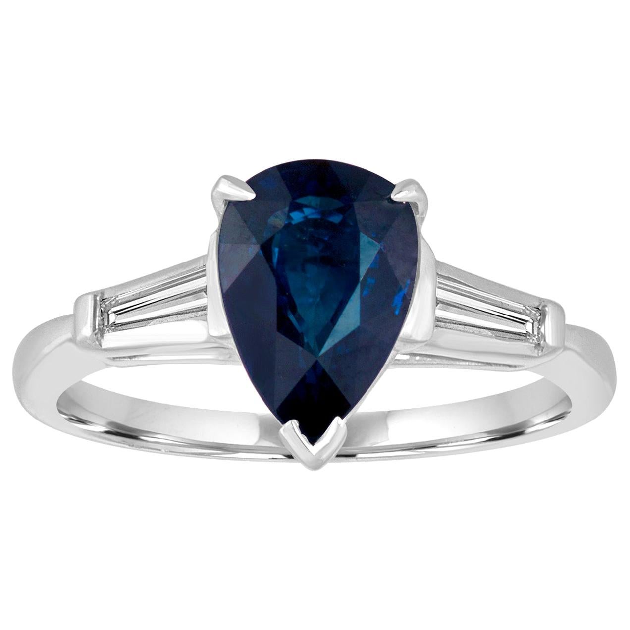 Certified 2.01 Carat Pear Blue Sapphire Diamond Platinum Ring