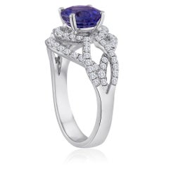 Certified 2.01 Carat Round Blue Sapphire Diamond Double Halo Gold Ring