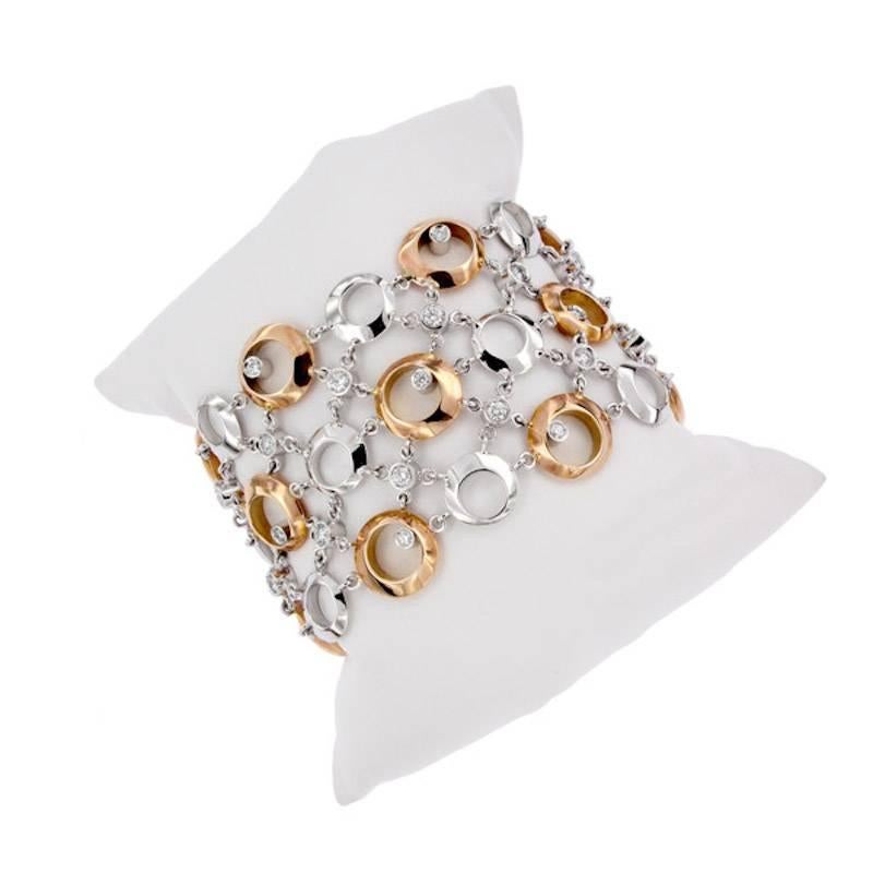 Modern Certified 2, 02 Carat Diamond Gold Wide Cuff Bracelet For Sale