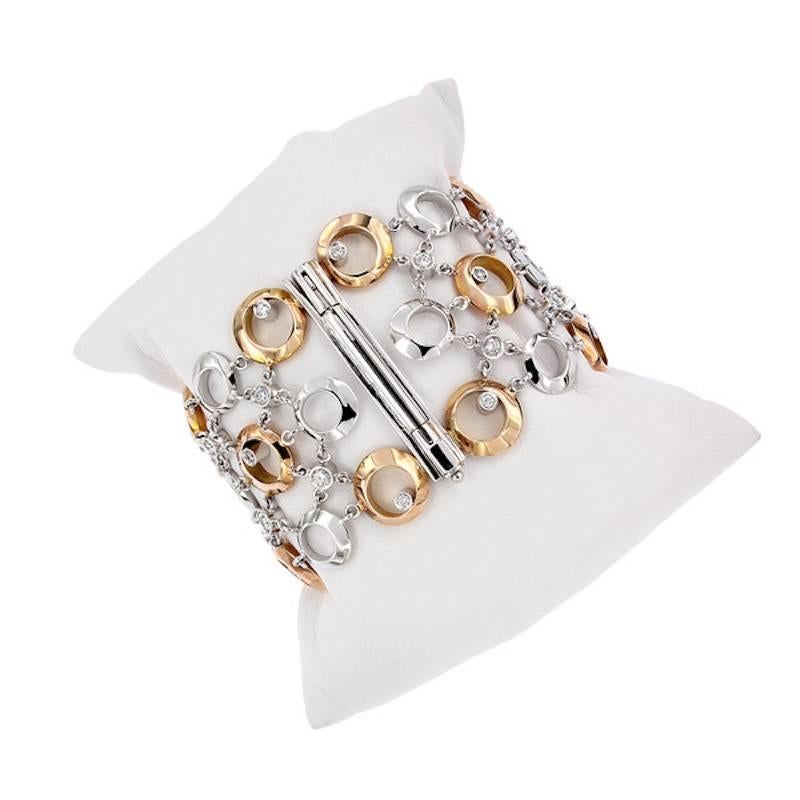 Round Cut Certified 2, 02 Carat Diamond Gold Wide Cuff Bracelet For Sale