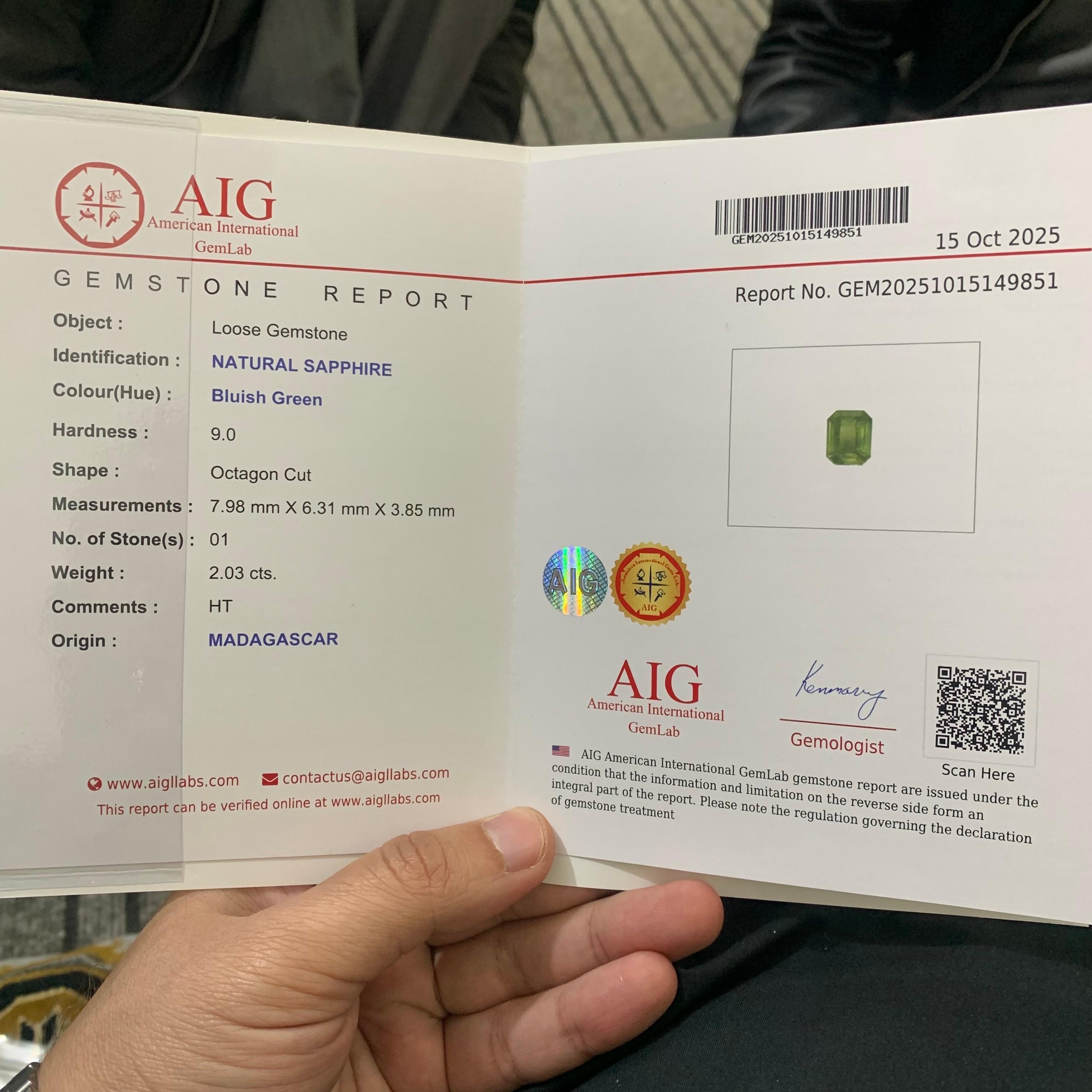 Zertifizierter 2,03 Karat natürlicher loser bläulich grüner Saphir Edelstein im Angebot 9