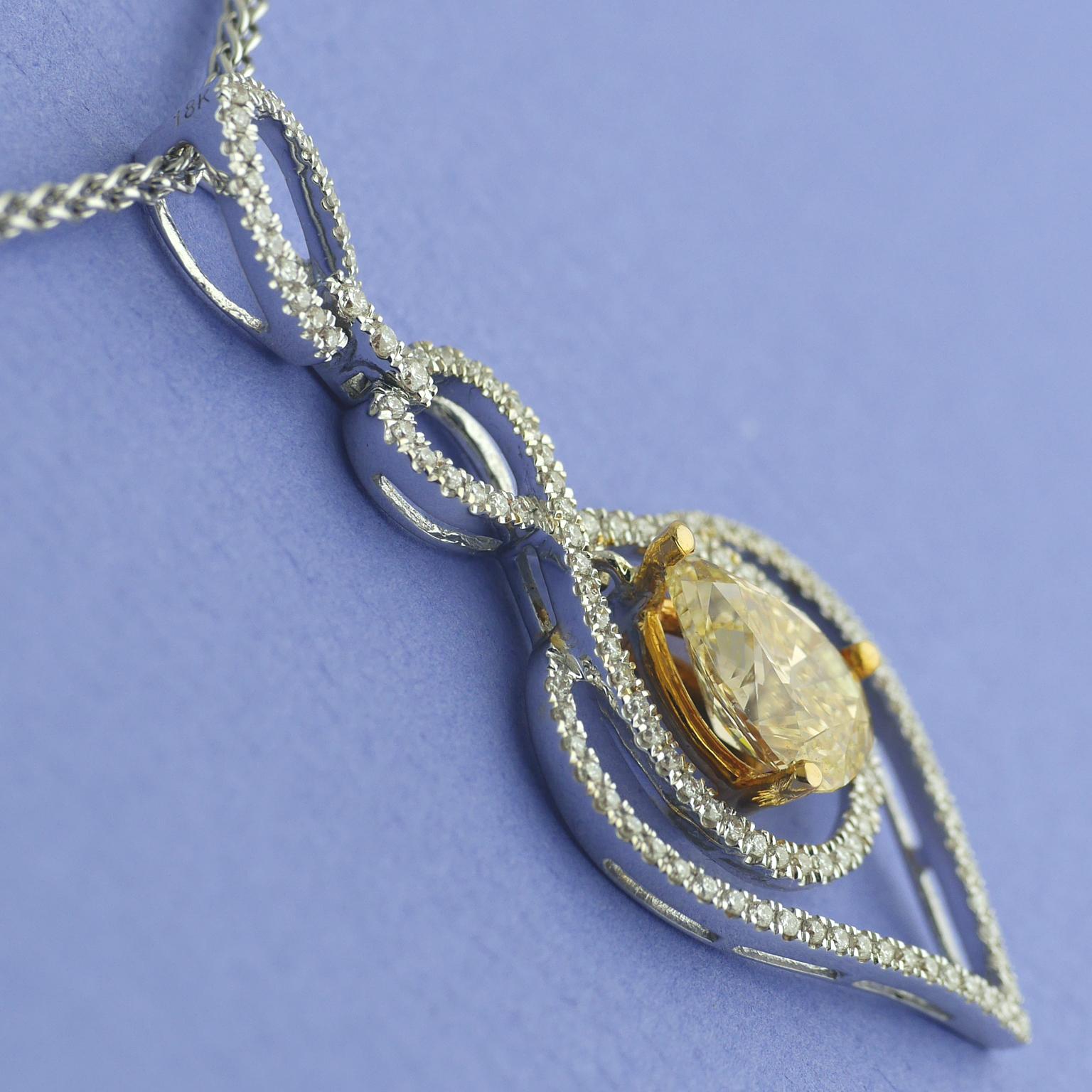 Certified 2.03 Carat Pear Shape Fancy Yellow Diamond Pendant, circa 1970 6