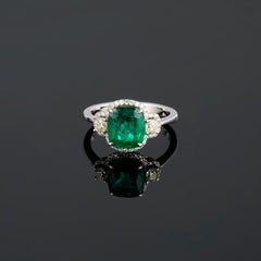 Certified 2.03 carat Zambian Emerald and Diamond Three Stone Engagement Ring
