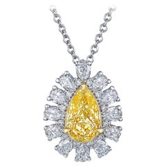 Certified 2.03 Ct Fancy Light Yellow Pear Shape Diamond Pendant Necklace
