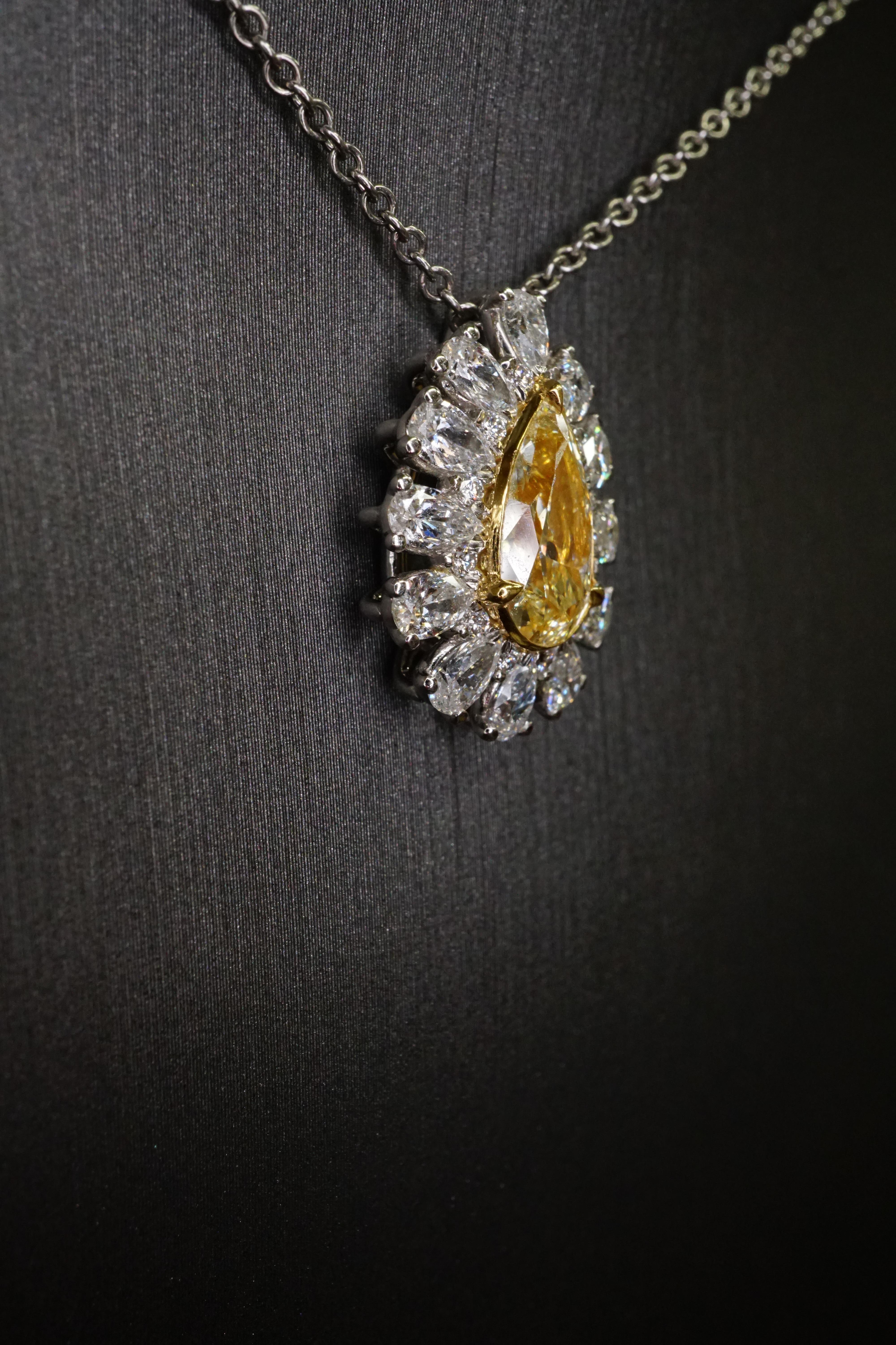 Pear Cut Certified 2.03ct Fancy Yellow Pear Shape Diamond Necklace