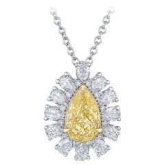 Certified 2.03ct Fancy Yellow Pear Shape Diamond Necklace