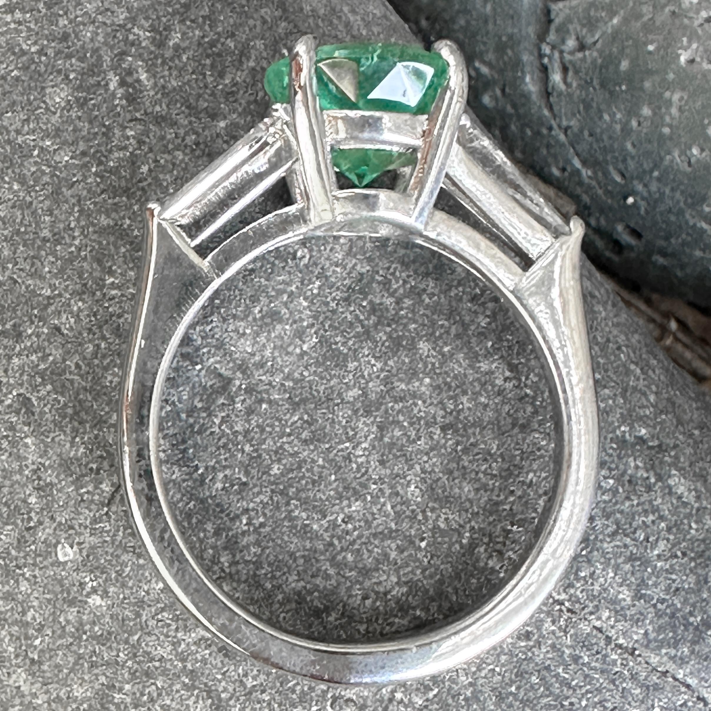Certified 2.05 Carat Colombian Emerald in Platinum 3-Stone Engagement Ring For Sale 10