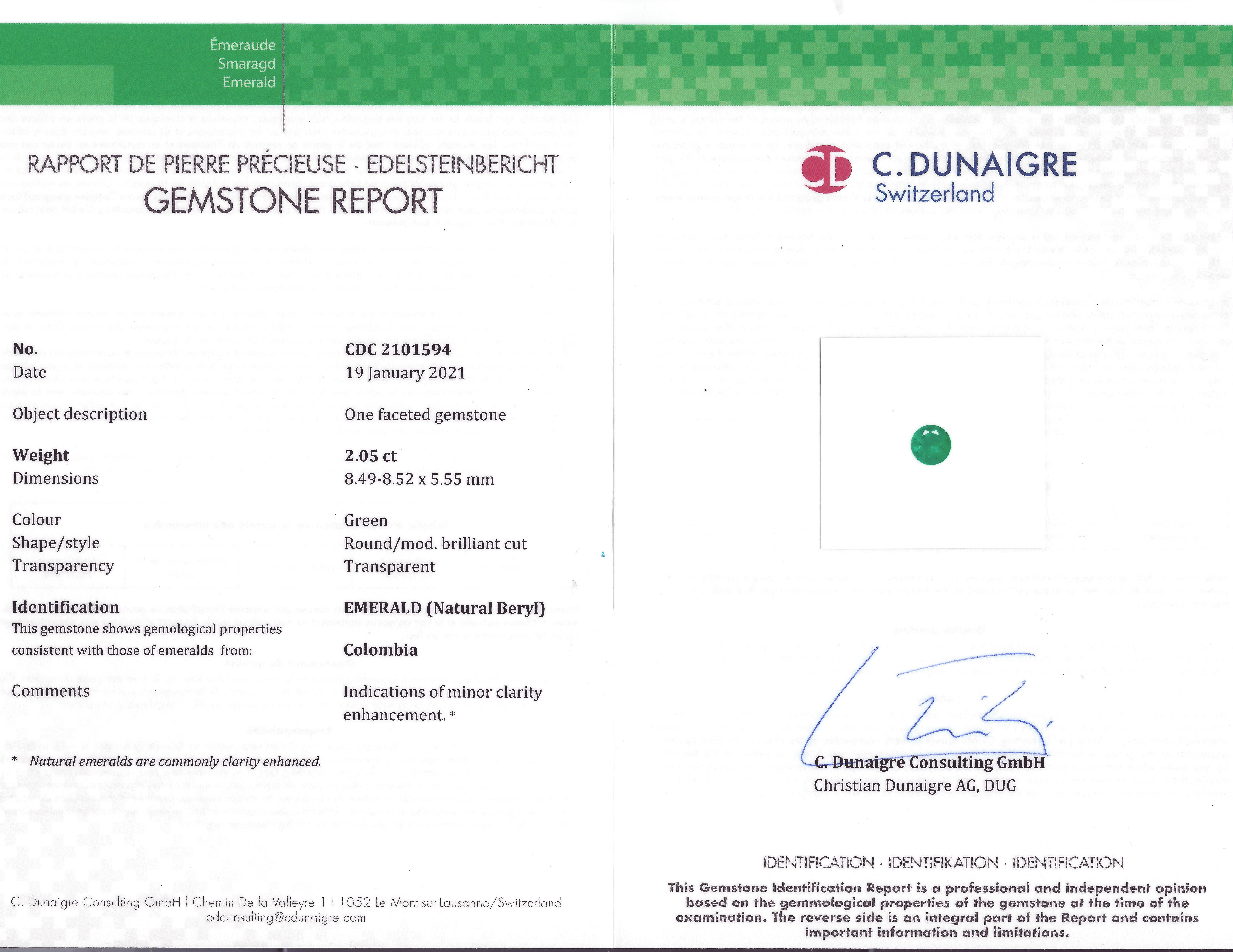 Certified 2.05 Carat Colombian Emerald in Platinum 3-Stone Engagement Ring For Sale 11