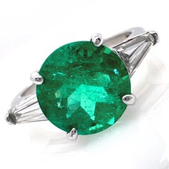 Certified 2.05 Carat Colombian Emerald in Platinum 3-Stone Engagement Ring