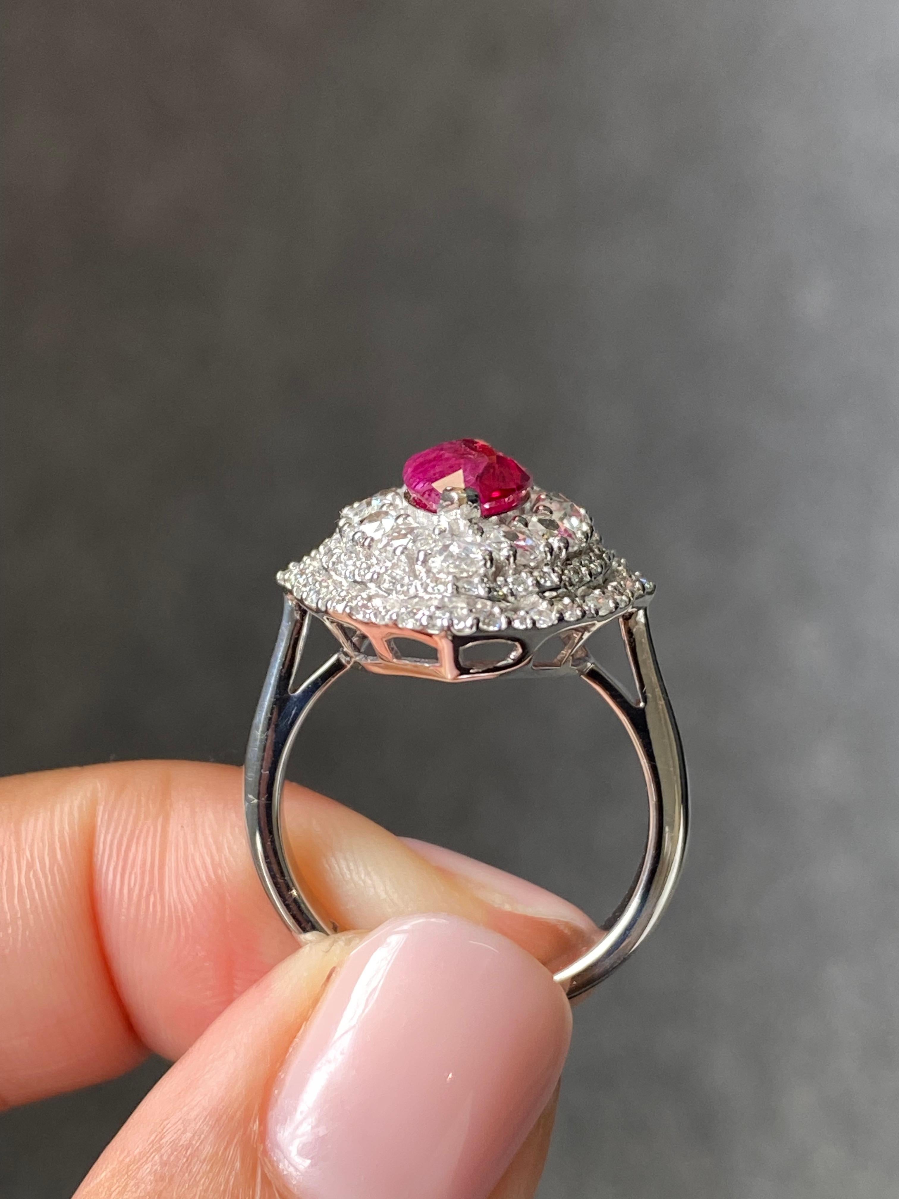 Certified 2.05 Carat Natural Burmese Ruby and Diamond Ring Made in Gold For Sale 8